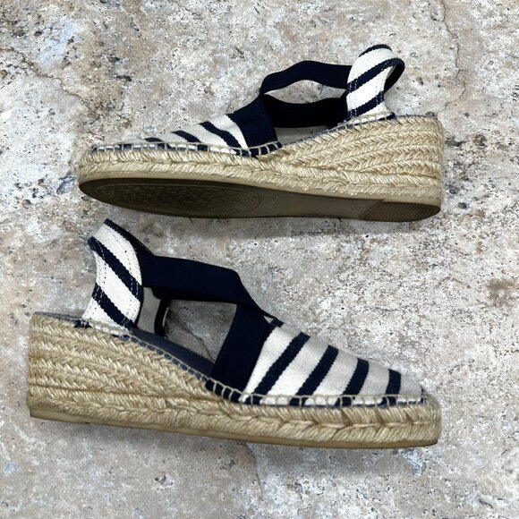 Toni Pons Origens Striped Espadrille Wedge Sandals Navy White Size 39 2.5" Heel - Picture 5 of 10